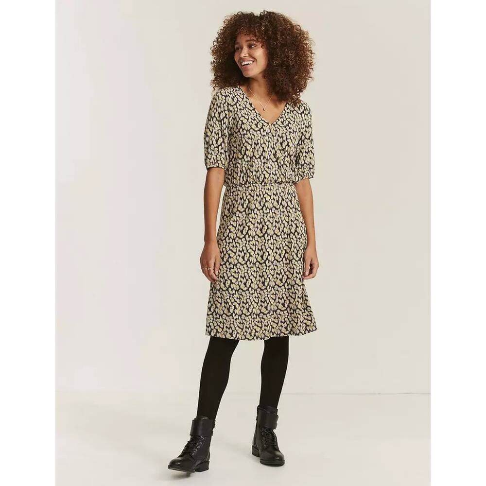 Fat Face Iona Ikat Texture Faux Wrap Floral Midi Dress 10 M Medium